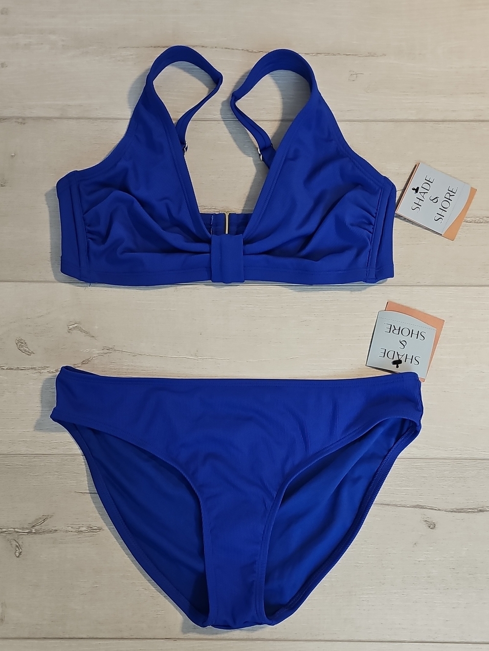 Shade & Shore Women's D/DD MED Ribbed Tab Front Bikini Set in Royal Blue